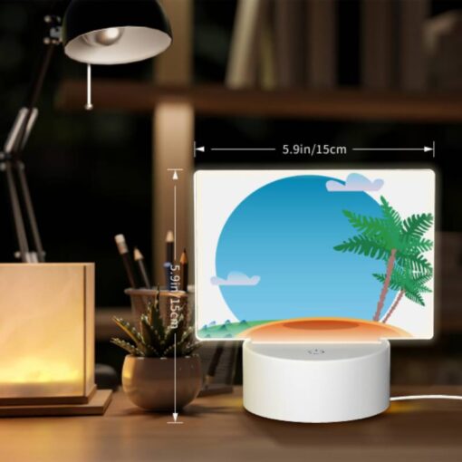 Rectangular Acrylic Night Light, A Palm Tree Is On A Beach With A Blue Sky And Clouds In The Background. -Nuas Diy Shop 5afe805b6aafe3251fae01b06099492221749f02
