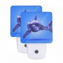 Night Light Set Of 2, A Blue Shark With A Mouth Full Of Teeth.