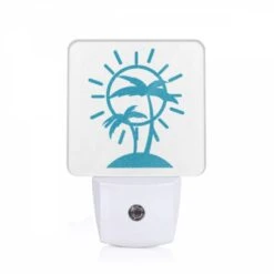 Night Light, A Blue And White Sun With Palm Trees.