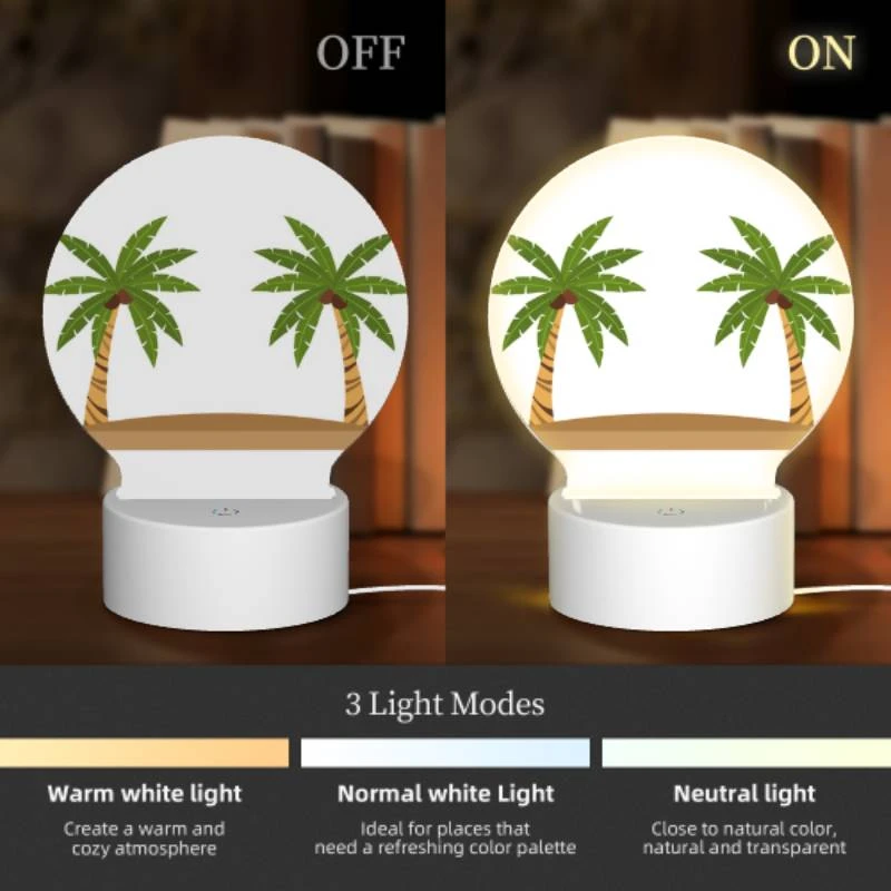 Round Acrylic Night Light, Two palm trees on a sandy beach. Round Acrylic Night Light, Two Palm Trees On A Sandy Beach. -Nuas Diy Shop 5b3adcc1933594b669376f96873172948cb320ec