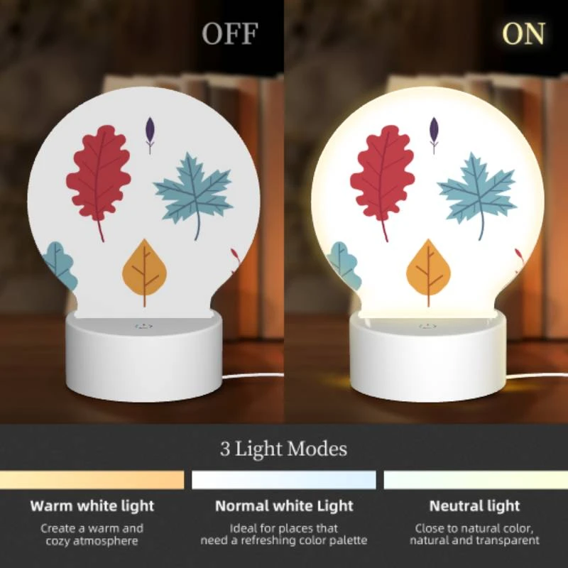 Round Acrylic Night Light, Six different colored leaves are shown in a row. Round Acrylic Night Light, Six Different Colored Leaves Are Shown In A Row. -Nuas Diy Shop 5b4742a50e0601cb73494bf345e93ea50733dcc2