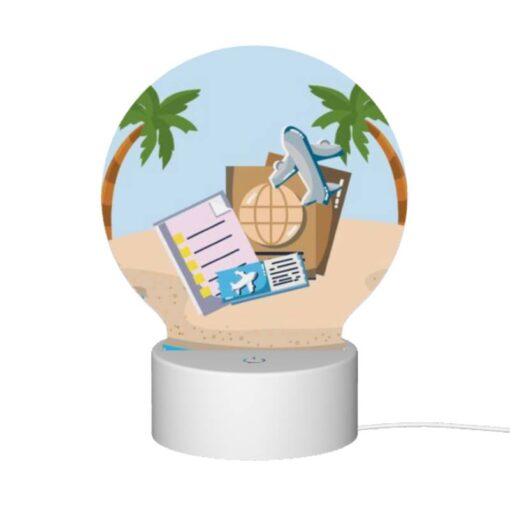 Round Acrylic Night Light, A Collection Of Travel Documents And A Suitcase Are Placed On A Sandy Beach. -Nuas Diy Shop 5be88436f16d6a64882f5addfeb1fcee34194b5f