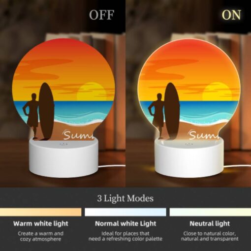 Round Acrylic Night Light, A Man Is Standing On A Beach Holding A Surfboard. -Nuas Diy Shop 5c1e2acb8d3b5b4c176417036d41559625c55f47