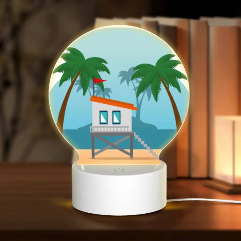 Round Acrylic Night Light, A small white house with a red roof is situated on a sandy beach. Round Acrylic Night Light, A Small White House With A Red Roof Is Situated On A Sandy Beach. -Nuas Diy Shop 5c44865e0bad8175d4fe149a685d09694dc59abc