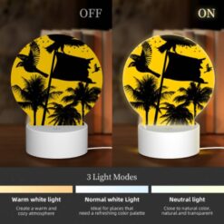 Round Acrylic Night Light, A Black And White Image Of A Bird Flying In Front Of A Yellow Flag. -Nuas Diy Shop 5c6c7ffdffe99997df99313bee609db7ef67fca9