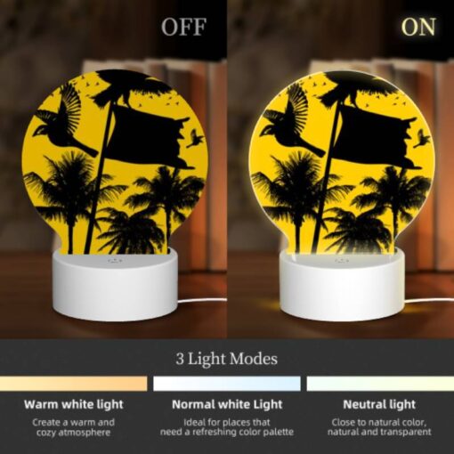 Round Acrylic Night Light, A Black And White Image Of A Bird Flying In Front Of A Yellow Flag. -Nuas Diy Shop 5c6c7ffdffe99997df99313bee609db7ef67fca9