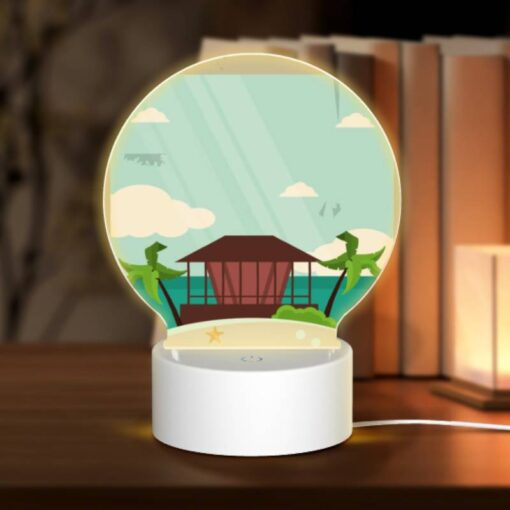 Round Acrylic Night Light, A Beach Scene With A House And Palm Trees. -Nuas Diy Shop 5ca7e33dccd5ae5e920f61bdf1df93b60451efcf
