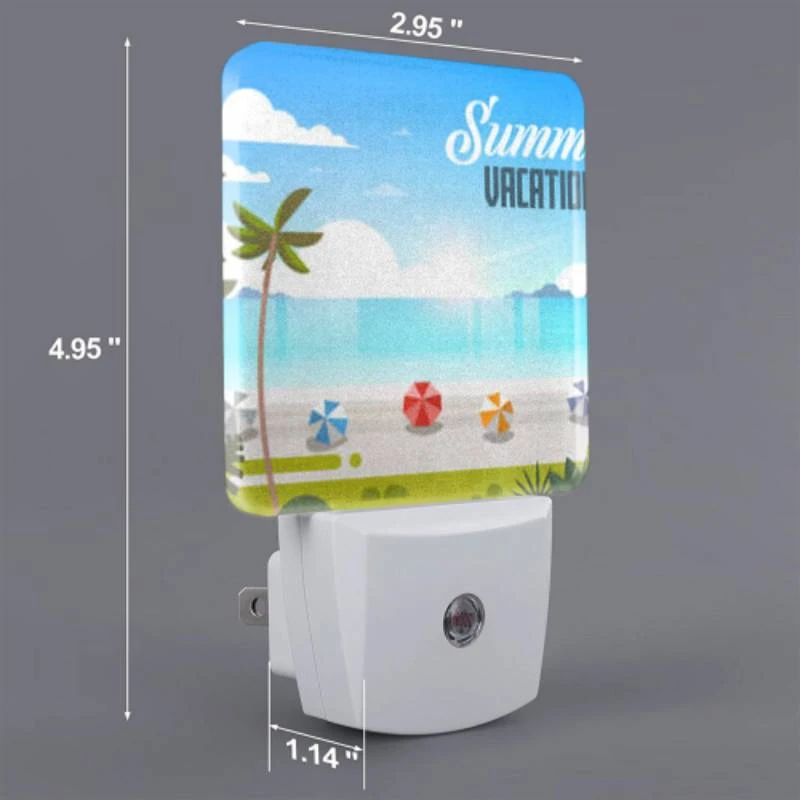 Night Light Set of 2, A colorful beach scene with palm trees and umbrellas. Night Light Set Of 2, A Colorful Beach Scene With Palm Trees And Umbrellas. -Nuas Diy Shop 5cb4e3a1cec0532c1f9d9dfc90875deac500592d