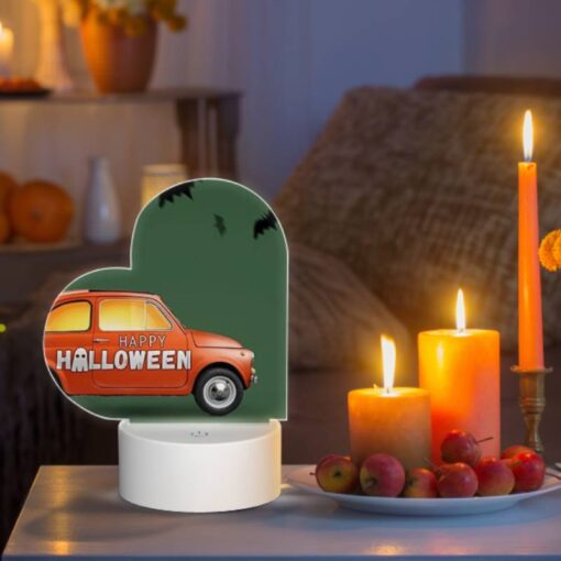 Love Acrylic Night Light, A Small Orange Car With A Bumper Sticker That Says "Happy Halloween!" -Nuas Diy Shop 5d554e76d6a6e88b1fc839b140385853b7888a6a