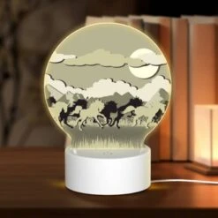 Round Acrylic Night Light, A Group Of Horses Running In A Field.
