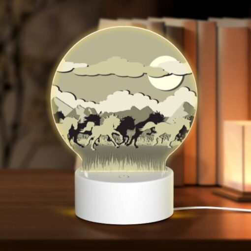 Round Acrylic Night Light, A Group Of Horses Running In A Field. -Nuas Diy Shop 5e26d3bbd5a82c29bf73e6766c1695a9b1e5becc