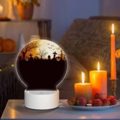 Round Acrylic Night Light, A Halloween Scene With A Full Moon And A Group Of Ghosts. -Nuas Diy Shop 5eee5af6f4b7d38b56bb3337d6d395b68a7d2b09