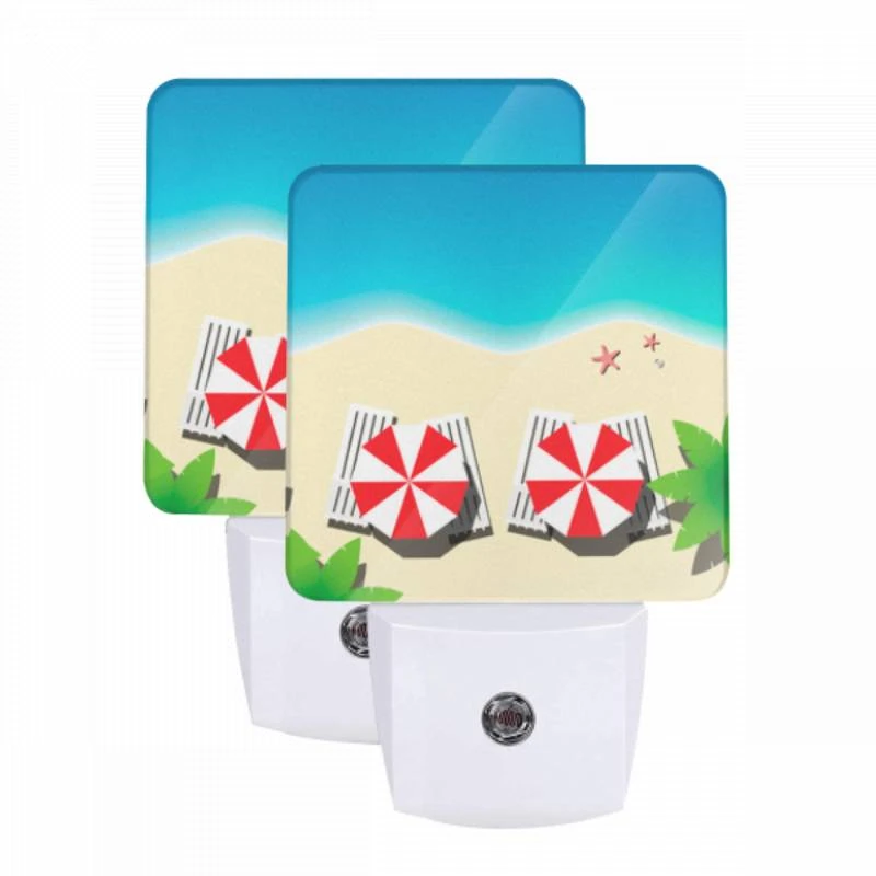 Night Light Set of 2, Two red and white striped umbrellas on a beach. Night Light Set Of 2, Two Red And White Striped Umbrellas On A Beach. -Nuas Diy Shop 6025feead09da731cab7a071655da70f9ade1228
