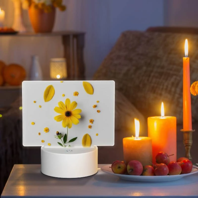 Rectangular Acrylic Night Light, A yellow flower with yellow petals and green leaves is placed on a white surface. Rectangular Acrylic Night Light, A Yellow Flower With Yellow Petals And Green Leaves Is Placed On A White Surface. -Nuas Diy Shop 60689d70cdda92b83ec23c859fb9ad0f62c22382