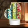 Love Acrylic Night Light, Three Colorful Designs Of Flowers Are Displayed On A Wall.