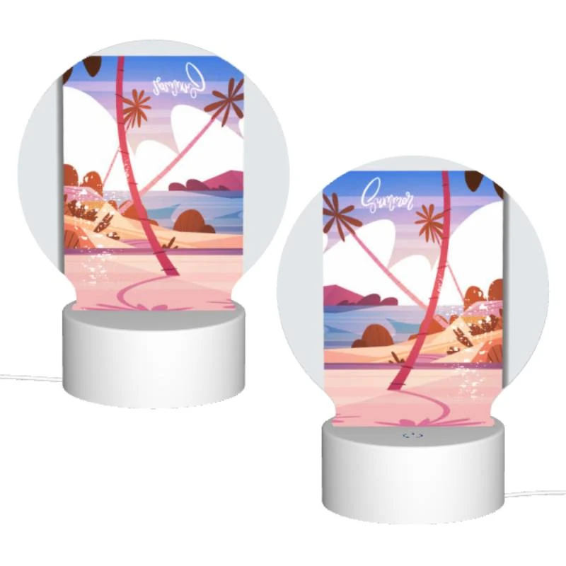 Round Acrylic Night Light, A colorful beach scene with a palm tree and a beach umbrella. Round Acrylic Night Light, A Colorful Beach Scene With A Palm Tree And A Beach Umbrella. -Nuas Diy Shop 613510df3aa4c861f8f7df645e10f07ac9980441