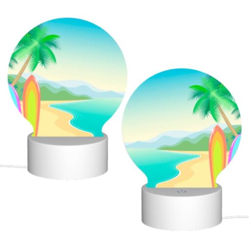 Round Acrylic Night Light, Two Surfboards Are On The Beach -Nuas Diy Shop 61d114817c797285924b4e55eb6550fd89038f53