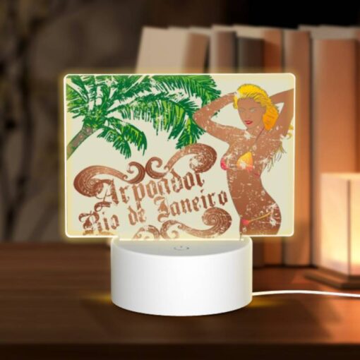 Rectangular Acrylic Night Light, A Woman In A Bikini Is Standing In Front Of A Palm Tree. -Nuas Diy Shop 62286068bcf9ca27acd821e73fa5eba49377a8dc