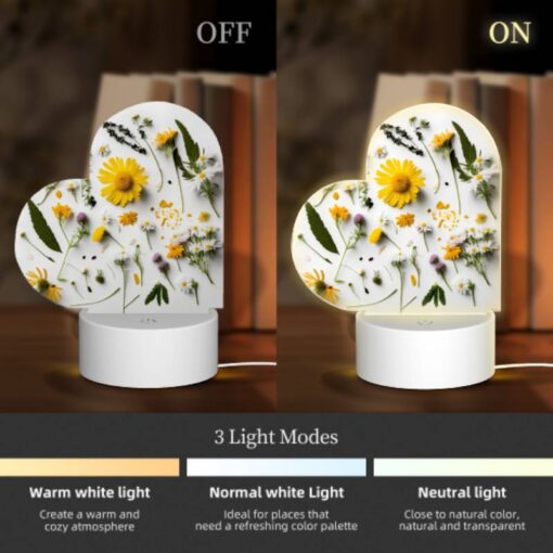 Love Acrylic Night Light, A Collection Of Flowers And Leaves On A White Background. -Nuas Diy Shop 6251f070f6f91ed7c715fd7f97c333342daee99e