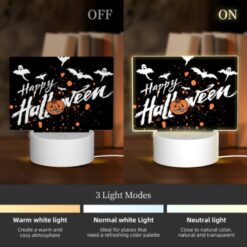 Rectangular Acrylic Night Light, A Black Background With Orange And White Bats And A Pumpkin. -Nuas Diy Shop 625d1e0cd6d76b3ac3b93ed3c2f0e33e9f3cbccd