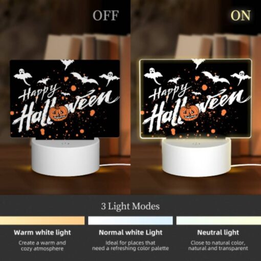 Rectangular Acrylic Night Light, A Black Background With Orange And White Bats And A Pumpkin. -Nuas Diy Shop 625d1e0cd6d76b3ac3b93ed3c2f0e33e9f3cbccd