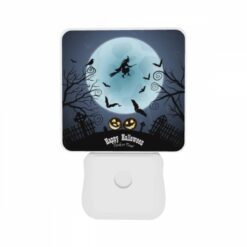 Night Light Set Of 2, A Witch Flies Over A Moonlit Night With A Full Moon And Bats Flying Around. -Nuas Diy Shop 628367efed018fc8c461cf39a470f7b1ada6c7b6