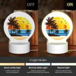 Round Acrylic Night Light, A Sunset With Palm Trees And Birds. -Nuas Diy Shop 6283a335e7a0dd5678e03046d4f9375b0d1084f0