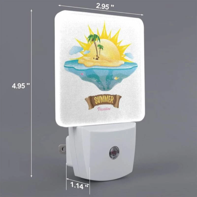 Night Light Set of 2, A sunny beach with a palm tree and a yellow sun. Night Light Set Of 2, A Sunny Beach With A Palm Tree And A Yellow Sun. -Nuas Diy Shop 62883fc5419f6447a106756fac696865efa9d903