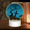 Round Acrylic Night Light, A Halloween Scene With A Cross And A Bat Flying Over A Tree With Pumpkins. -Nuas Diy Shop 62b230691ad366de09dcff536c56f7afd083d99e