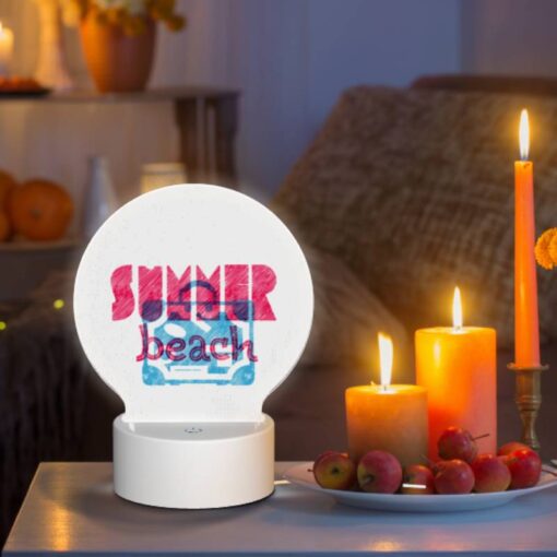 Round Acrylic Night Light, A Pink And Blue Sign That Says "Summer Beach.". -Nuas Diy Shop 62c8d3a446c26769c00302e69d6665e07e3f20f3