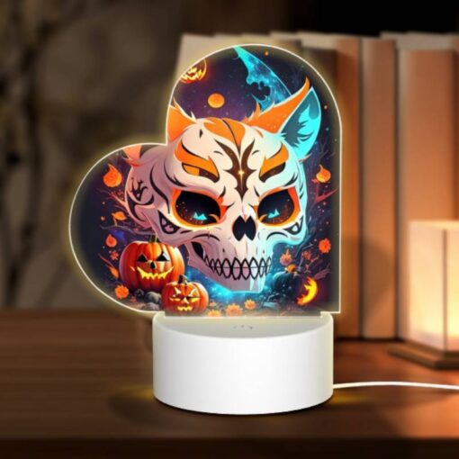 Love Acrylic Night Light, A Skull With A Pumpkin Face And A Cat Face. -Nuas Diy Shop 634351a473637b29ed5281c79821ff100a7f71c3