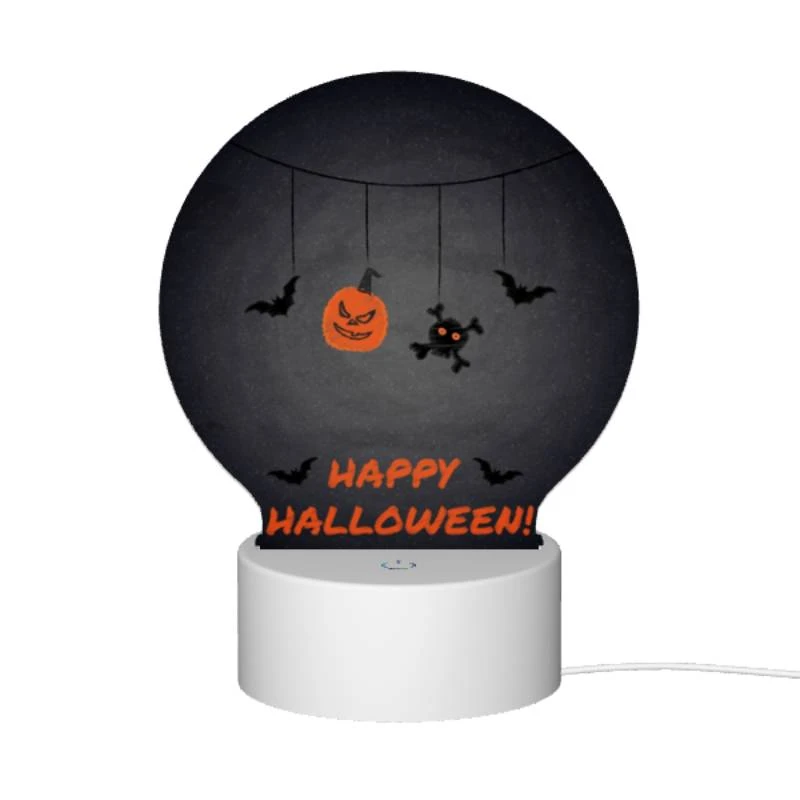 Round Acrylic Night Light, A Halloween decoration with a pumpkin and a bat. Round Acrylic Night Light, A Halloween Decoration With A Pumpkin And A Bat. -Nuas Diy Shop 634c4813b41787ab0cf1b9996bf0703a804964f2