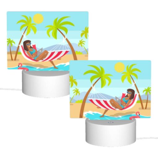 Rectangular Acrylic Night Light, A Woman Is Sitting In A Hammock On The Beach -Nuas Diy Shop 6372a4d8a4b93c30c0e8e3799acede5dd93f5d67