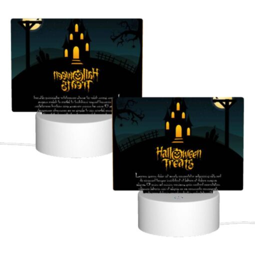 Rectangular Acrylic Night Light, A Halloween Treat Sign With A Spooky House And A Bat On Top. -Nuas Diy Shop 63935747f685ccfb44c1dd5ad63d305ec0c95a75