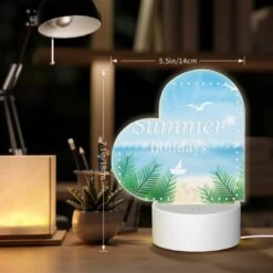 Love Acrylic Night Light, A Picture Of A Beach With A Boat And A Seagull Flying Over The Water. -Nuas Diy Shop 6412e8c79f7ab51389eea4cb8f014522970a495c