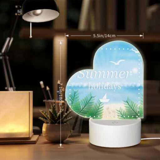 Love Acrylic Night Light, A Picture Of A Beach With A Boat And A Seagull Flying Over The Water. -Nuas Diy Shop 6412e8c79f7ab51389eea4cb8f014522970a495c
