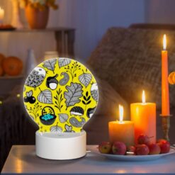 Round Acrylic Night Light, A Pattern Of Birds And Leaves On A Yellow Background. -Nuas Diy Shop 642625abe23a42241d655ae5dd1e83cb62e21647