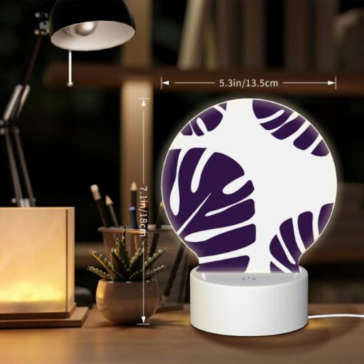Round Acrylic Night Light, A Pattern Of Leaves On A White Background. -Nuas Diy Shop 64300e7635a2e1a9b7d32c5c31ff1dcd0c6543b1