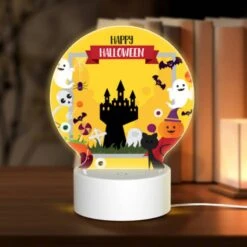 Round Acrylic Night Light, A Colorful Halloween Scene With A Castle
