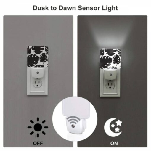 Night Light Set Of 2, A Pattern Of Leaves On A Black And White Background. -Nuas Diy Shop 646b12fde34465776da69a7eaf606cbfe7ae0205