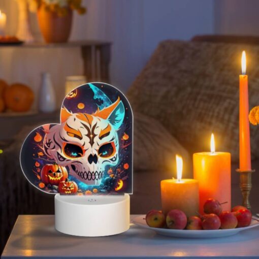 Love Acrylic Night Light, A Skull With A Pumpkin Face And A Cat Face. -Nuas Diy Shop 6475551ae2df0e25850c542e04f5841ebe6ce9cf