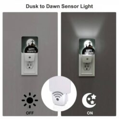 Night Light Set Of 2, A Black And White Image Of A Halloween Scene With A Cross And Pumpkins. -Nuas Diy Shop 6478e2740f345f6d0bb24d953e77f8894dcd5244
