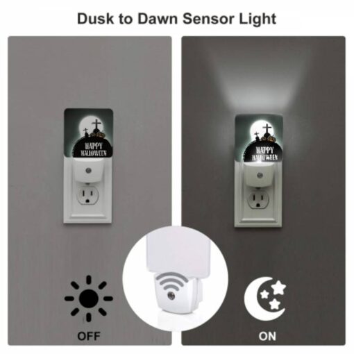Night Light Set Of 2, A Black And White Image Of A Halloween Scene With A Cross And Pumpkins. -Nuas Diy Shop 6478e2740f345f6d0bb24d953e77f8894dcd5244