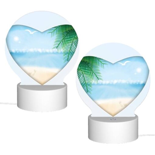 Round Acrylic Night Light, A Heart Shaped Picture Of A Beach With A Bird Flying Over The Ocean. -Nuas Diy Shop 6489b5c5a6d307741aff7a4699ff921f6104d97c