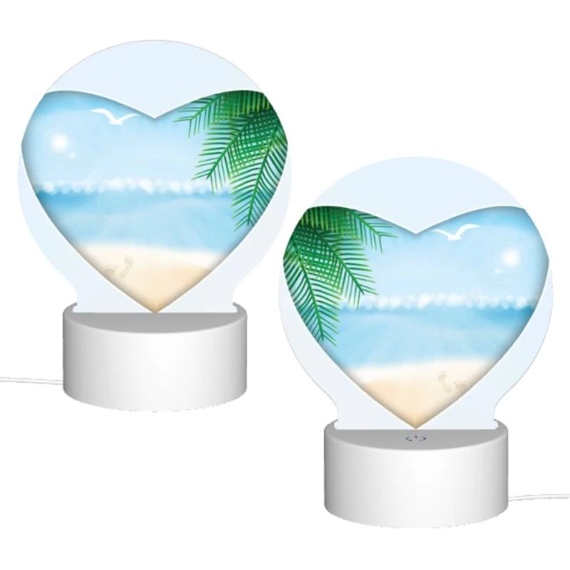 Round Acrylic Night Light, A heart shaped picture of a beach with a bird flying over the ocean. Round Acrylic Night Light, A Heart Shaped Picture Of A Beach With A Bird Flying Over The Ocean. -Nuas Diy Shop 6489b5c5a6d307741aff7a4699ff921f6104d97c