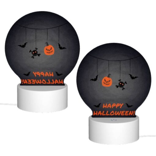 Round Acrylic Night Light, A Halloween Decoration With A Pumpkin And A Bat. -Nuas Diy Shop 65472f72264dd36861bf55826617368188af641a
