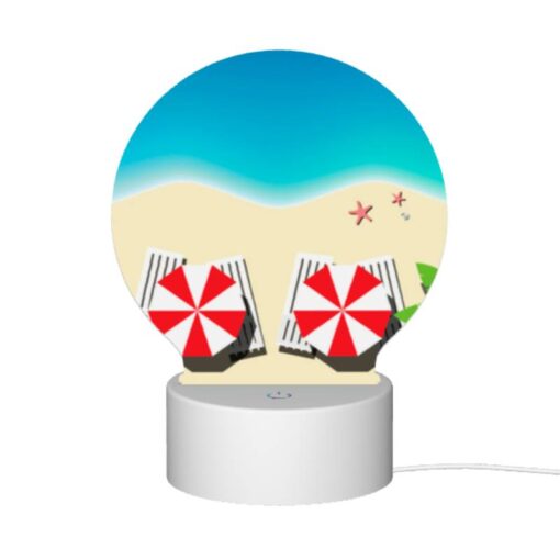Round Acrylic Night Light, Two Red And White Striped Umbrellas On A Beach. -Nuas Diy Shop 658b87c9e6976d10a86920dfa3227aa7d136693d