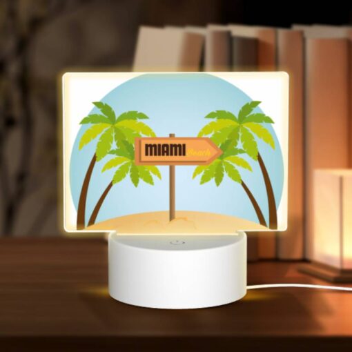 Rectangular Acrylic Night Light, A Sign For Miami Beach Is In Front Of Palm Trees. -Nuas Diy Shop 65a33045a984a249f5a71018dcbde5a9830bd0f7