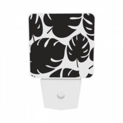 Night Light Set Of 2, A Pattern Of Leaves On A Black And White Background. -Nuas Diy Shop 66c90b7e6c3f034e3af63d2b986cee196fbc6546