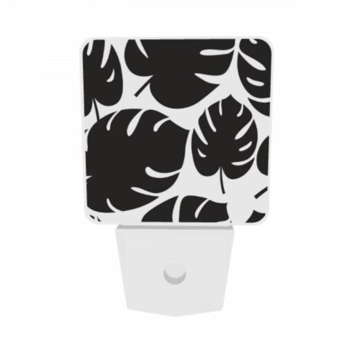 Night Light Set Of 2, A Pattern Of Leaves On A Black And White Background. -Nuas Diy Shop 66c90b7e6c3f034e3af63d2b986cee196fbc6546